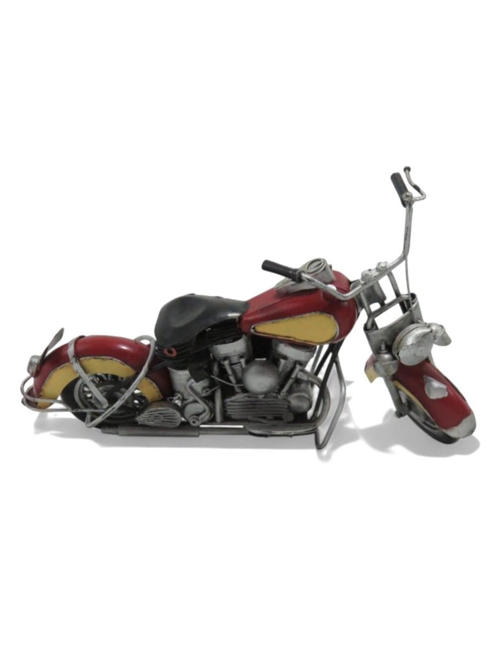 Metal motorcycle Decor Red And Yellow Retro Bike Handmade Sculpture Vintage 13"